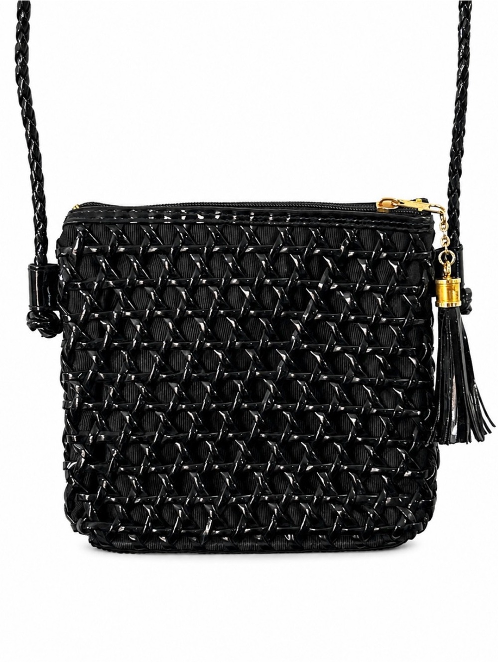 Vintage Tianni Black Plastic/Jelly Weave Bucket Purse